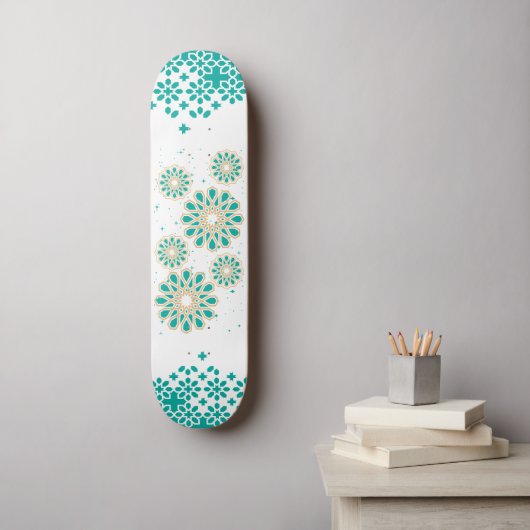 スケートボードのイスラム幾何学ターコイズ スケートボード (ウォールアート)
