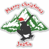 スケートボードのクリスマスギフトパーソナライズされた名 シール (正面)