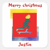 スケートボードのクリスマスギフトパーソナライズされた名 スクエアシール (正面)