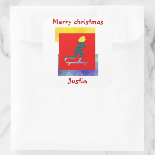 スケートボードのクリスマスギフトパーソナライズされた名 スクエアシール (バッグ)