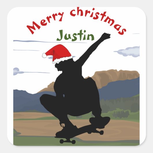 スケートボードのクリスマスギフトパーソナライズされた名 スクエアシール (正面)