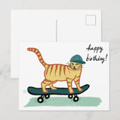 スケートボードのタビー猫お誕生日おめでとう ポストカード (正面/裏面)