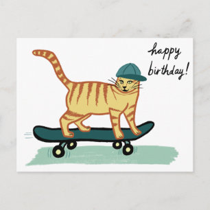 スケートボードのタビー猫お誕生日おめでとう ポストカード