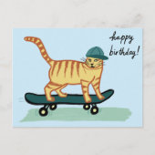 スケートボードのタビー猫 HAPPY BIRTHDAY ポストカード (正面)