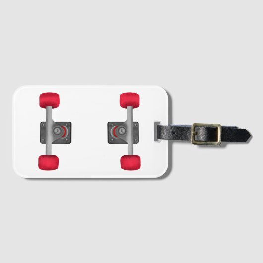 スケートボードのトラックとホイール ラゲッジタグ (正面横)