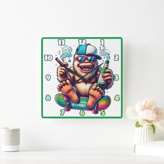 スケートボードのパーティービデオを楽しむチルイェティ スクエア壁時計 (ホーム)