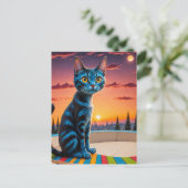 スケートボードの上の猫 ポストカード (スタンド正面)