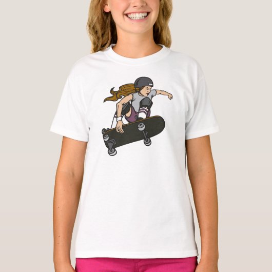 スケートボードの女の子のグラフィックのTシャツ Tシャツ (正面)