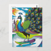 スケートボードの孔雀 ポストカード (正面/裏面)