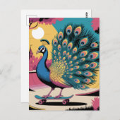 スケートボードの孔雀 ポストカード (正面/裏面)