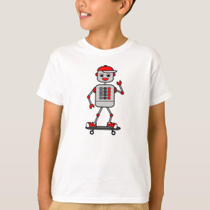 スケートボードの漫画のロボット男の子 Tシャツ