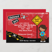 スケートボードの誕生会 招待状 (正面/裏面)