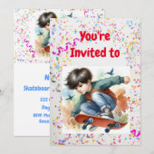 スケートボードの誕生日パーティー招待状 招待状 (正面/裏面)