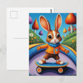 スケートボードをするウサギ ポストカード (正面/裏面)