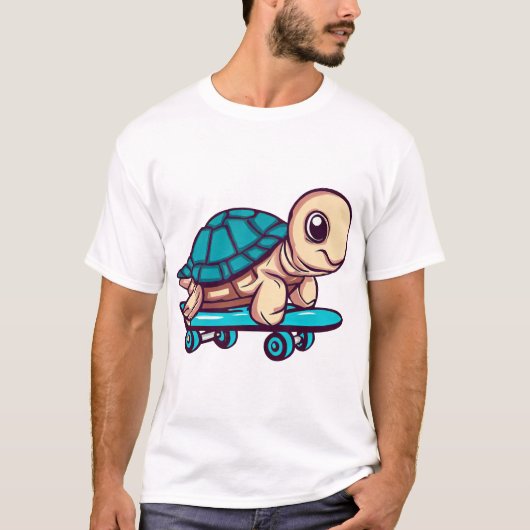 スケートボードをするカメ Tシャツ (正面)