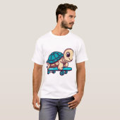 スケートボードをするカメ Tシャツ (正面フル)