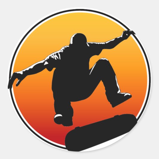 スケートボードをするステッカー ラウンドシール (正面)