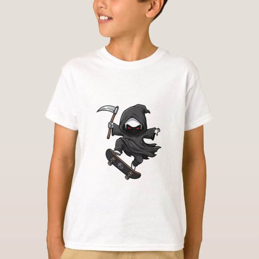 スケートボードをするチビキャラの死神 Tシャツ (正面)