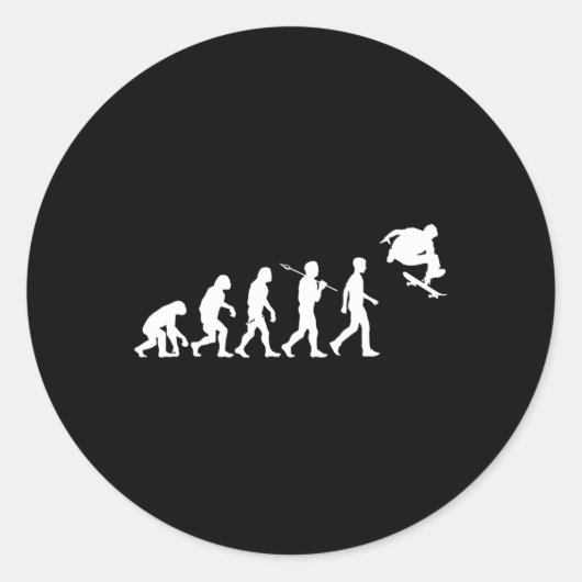 スケートボードをする人類が進化して高く飛ぶ楽しみスキー ラウンドシール (正面)