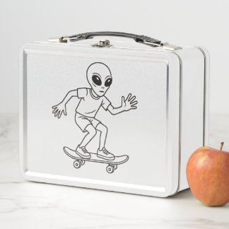 スケートボードをする宇宙人 メタルランチボックス