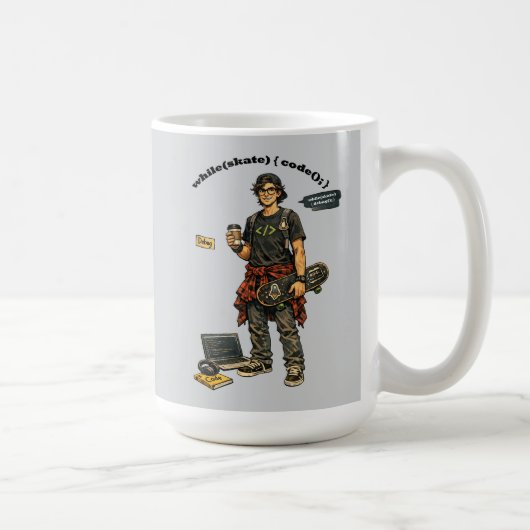スケートボードをするURMソフトウェアエンジニア兼コーダー コーヒーマグカップ (右)