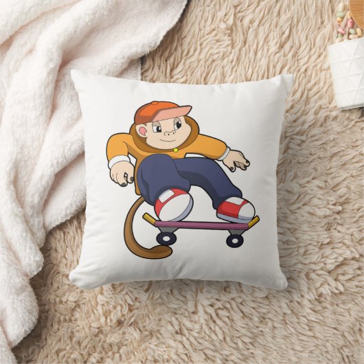 スケートボードを使ったスケーターとしてのサル クッション (ブランケット)