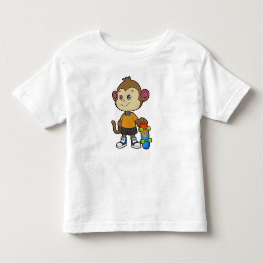 スケートボードを使ったスケーターとしてのサル トドラーTシャツ (正面)