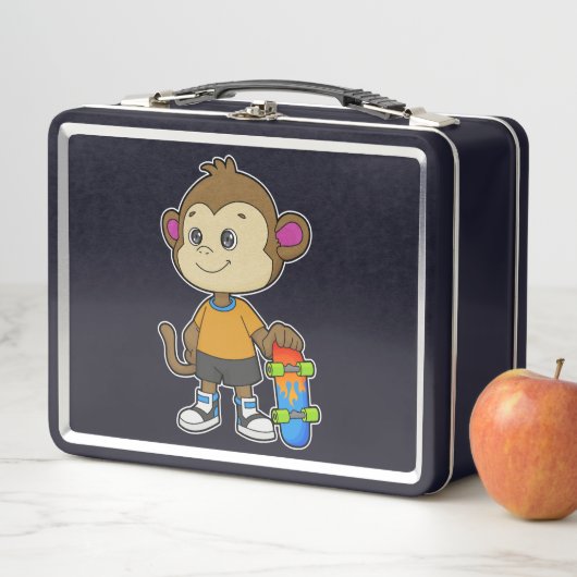 スケートボードを使ったスケーターとしてのサル メタルランチボックス (インサイチュ)