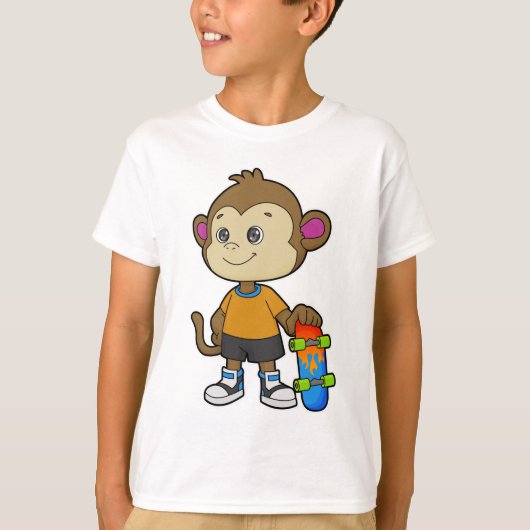スケートボードを使ったスケーターとしてのサル Tシャツ (正面)
