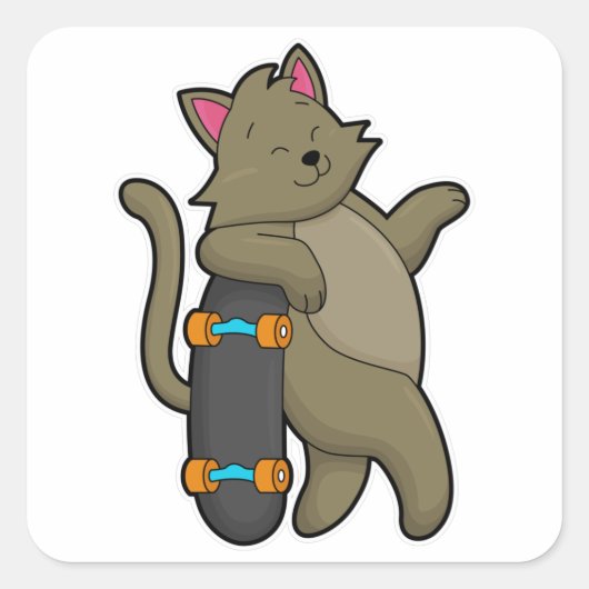 スケートボードを使ったスケーターとしての猫 スクエアシール (正面)