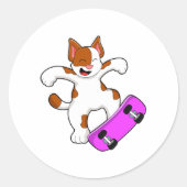 スケートボードを使ったスケーターとしての猫 ラウンドシール (正面)