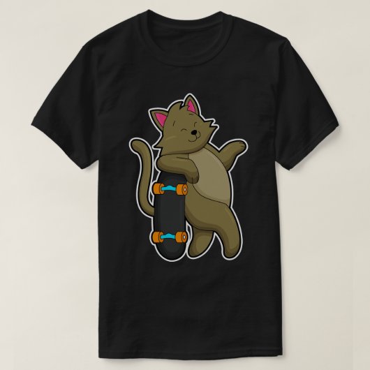 スケートボードを使ったスケーターとしての猫 Tシャツ (デザイン正面)