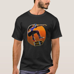スケートボードを持つサイケデリックで白熱［赤熱］光を放つなスケート Tシャツ