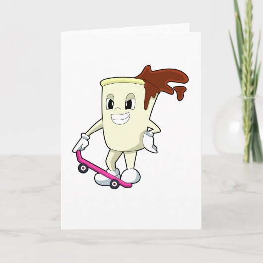 スケートボードを持つスケーターとしてのコーヒー カード (正面)