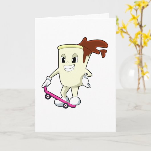 スケートボードを持つスケーターとしてのコーヒー カード (黄色い花)