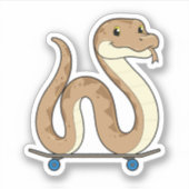 スケートボードを持つスケーターの蛇 シール (正面)