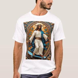 スケートボードイエズスおもしろいの神聖な芸術宗教的Tシャツ Tシャツ