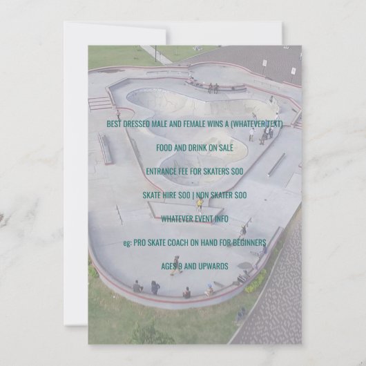 スケートボードイベント広告の写真とロゴの追加 招待状 (裏面)