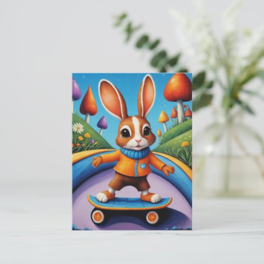 スケートボードウサギ ポストカード (スタンド正面)