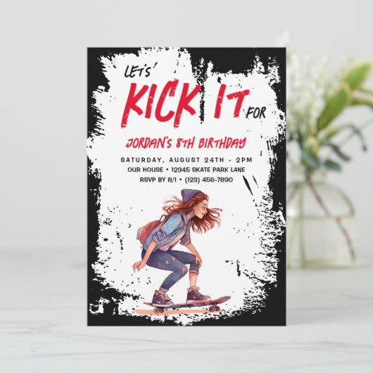 スケートボードグランジフォトスケートガールズバースデーパーティー 招待状 (スタンド正面)