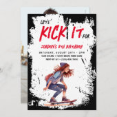 スケートボードグランジフォトスケートガールズバースデーパーティー 招待状 (正面/裏面)