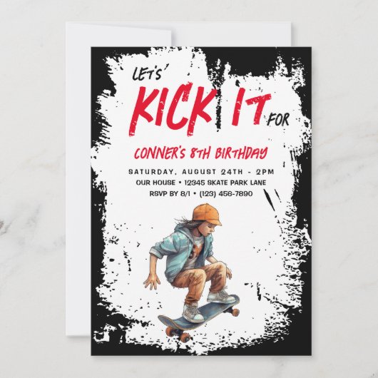 スケートボードグランジフォトスケートボーイバースデーパーティー 招待状 (正面)
