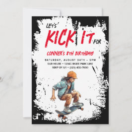 スケートボードグランジフォトスケートボーイバースデーパーティー 招待状