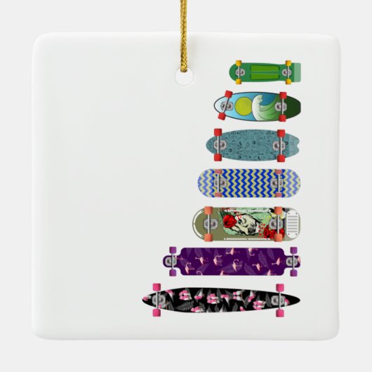 スケートボードサイズの比較 セラミックオーナメント (裏面)