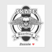 スケートボードスカル白黒4"キスカットビニル シール (シート)