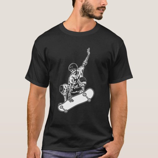 スケートボードスケーターおもしろいハーフパイプ骨格 Tシャツ (正面)