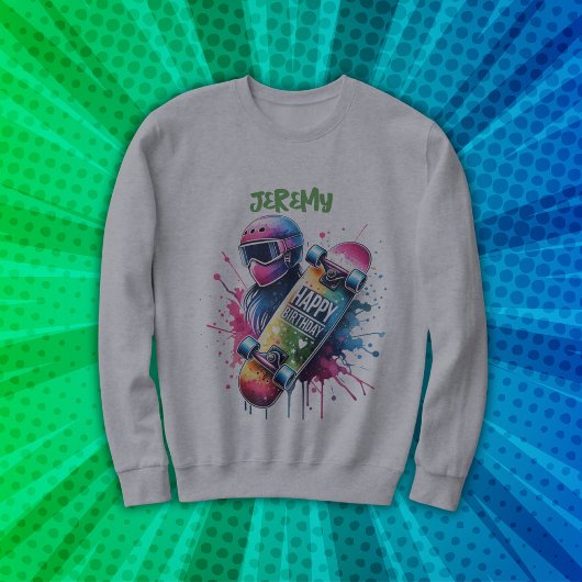 スケートボードスケーターハッピーバースデーモノグラムグレー| スウェットシャツ