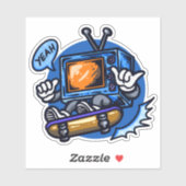 スケートボードテレビブルーブラウン4"キスカットビニル シール (シート)