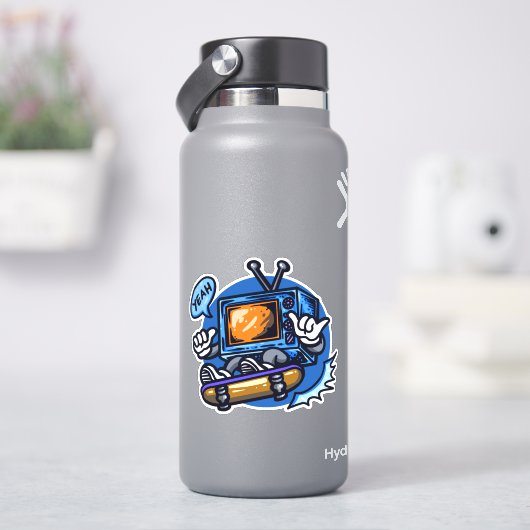 スケートボードテレビブルーブラウン4"キスカットビニル シール (HydroFlask)