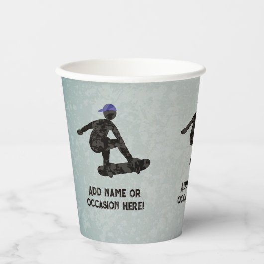 スケートボードテーマスチールメタル10代のルックまたは男性 紙コップ (正面)